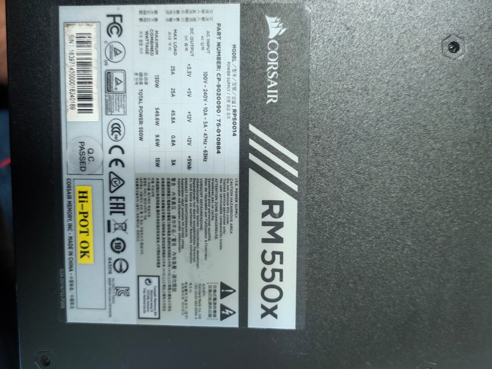 Corsair Power Supply RM 550x 550w Modular