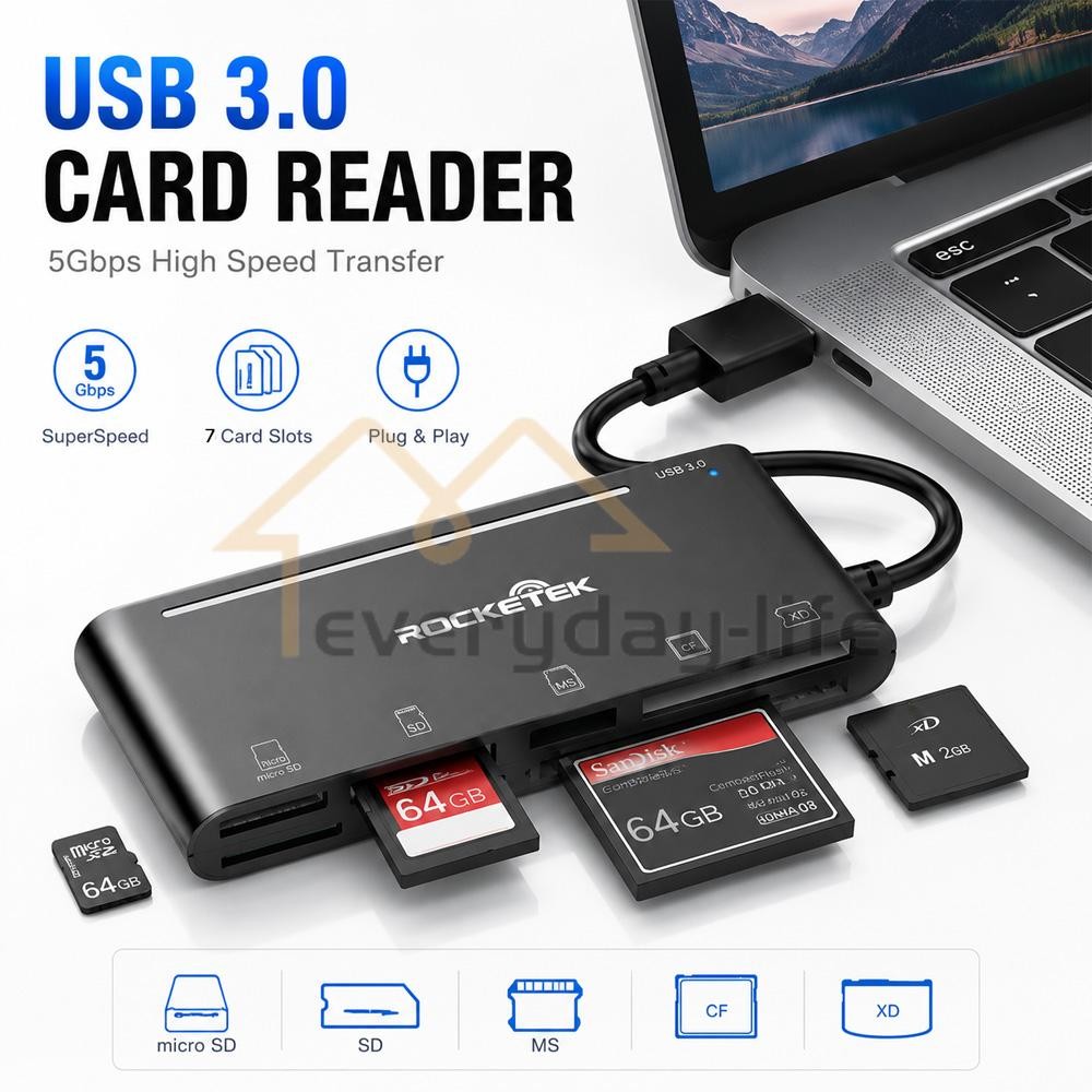 7 in 1 Adapter Hub, for SD, CF, TF, Micro SD, XD, MS, USB 3.0 Memory Card Reader
