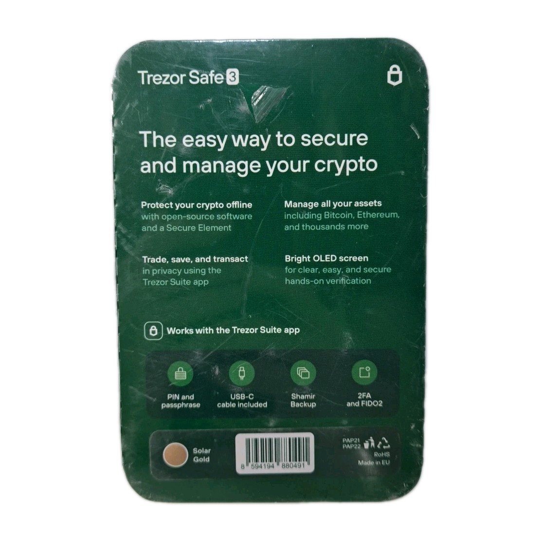 New Trezor Safe 3 Secure Crypto Hardware Wallet with Secure Element (Solar Gold)