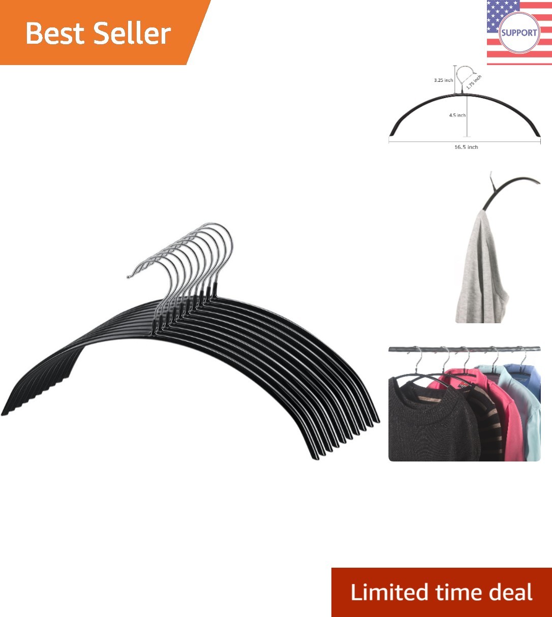 Standard Size Black Hangers - 10 Pack Anti-Slip Design for Organized Closets