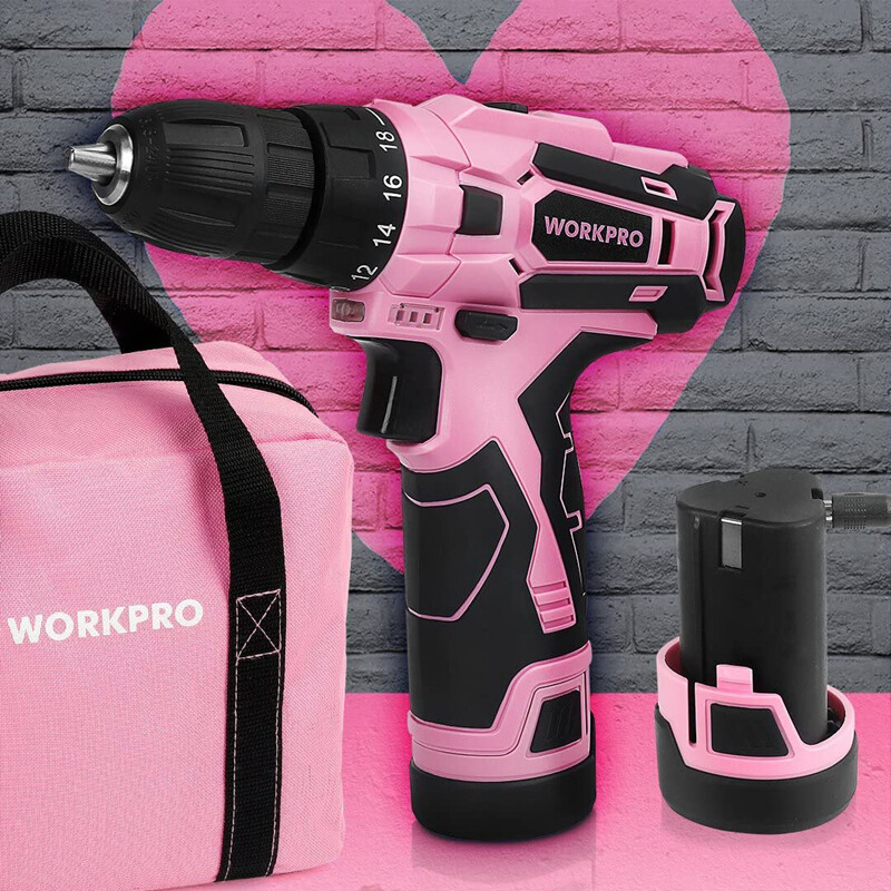 WORKPRO 12V Pink Cordless Drill Driver Set Electric Screwdriver Driver with Bag