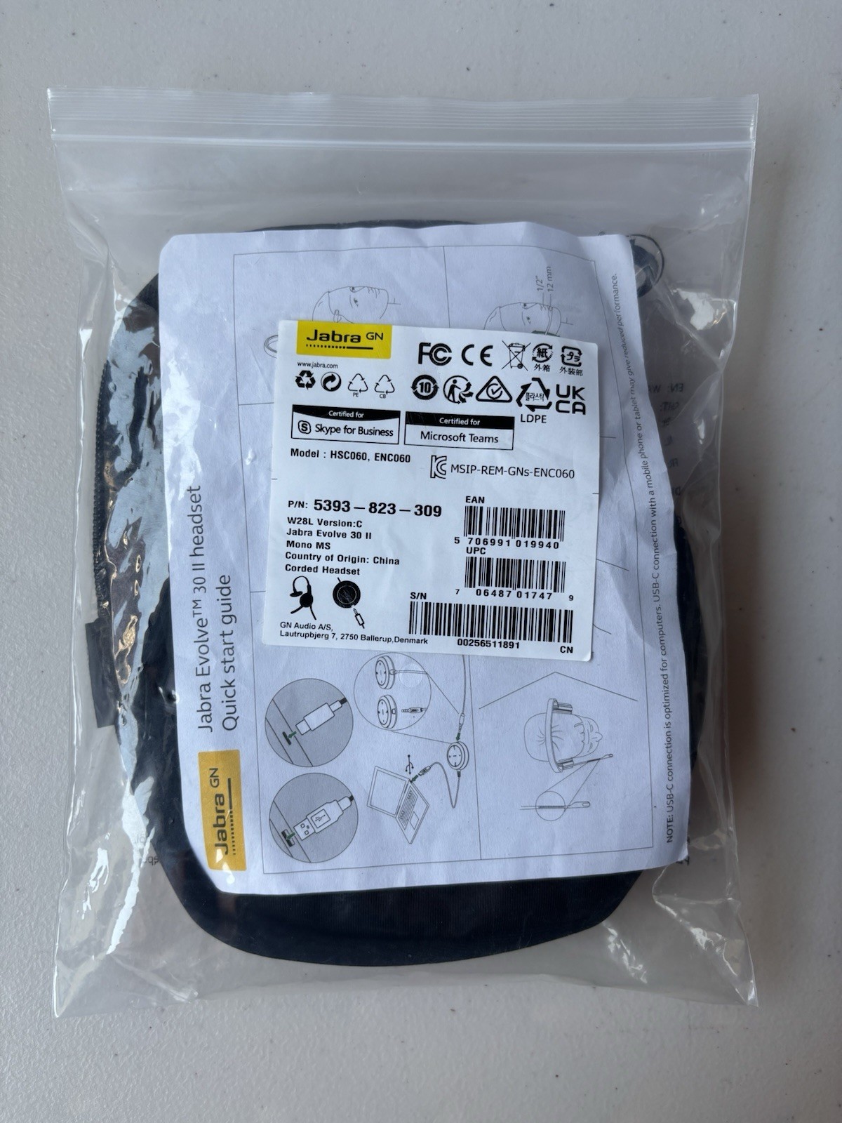 BRAND NEW Jabra HSC060 ENC060 5393-823-309 Evolve 30 II Mono MS Wired Headset