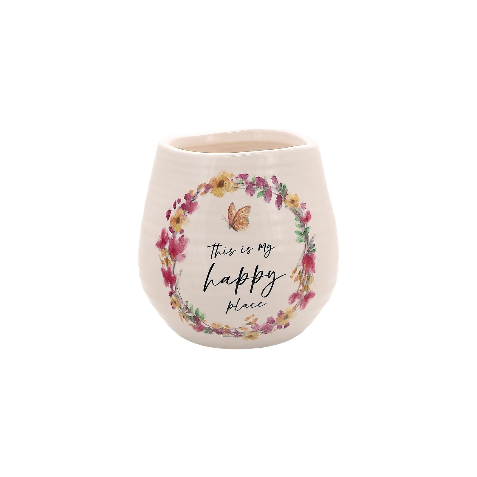Pavilion Happy Place Candle 8oz Jasmine Scent Inspirational Gift Cream Decor