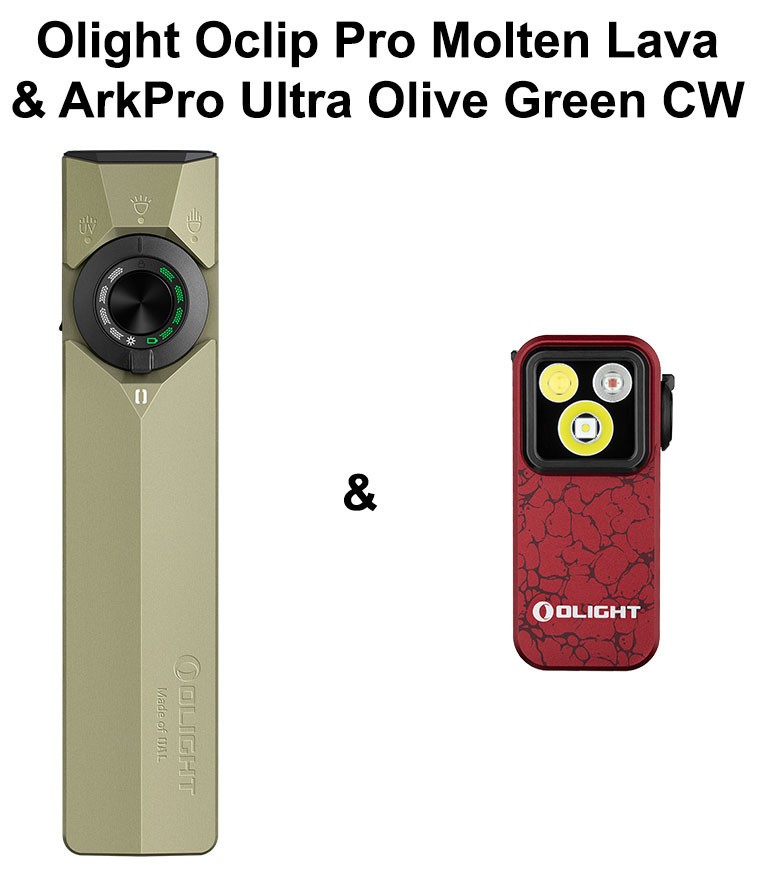 Olight ArkPro Ultra Class 3R Olive Green CW + Oclip Pro Molten Lava Clip On ligh