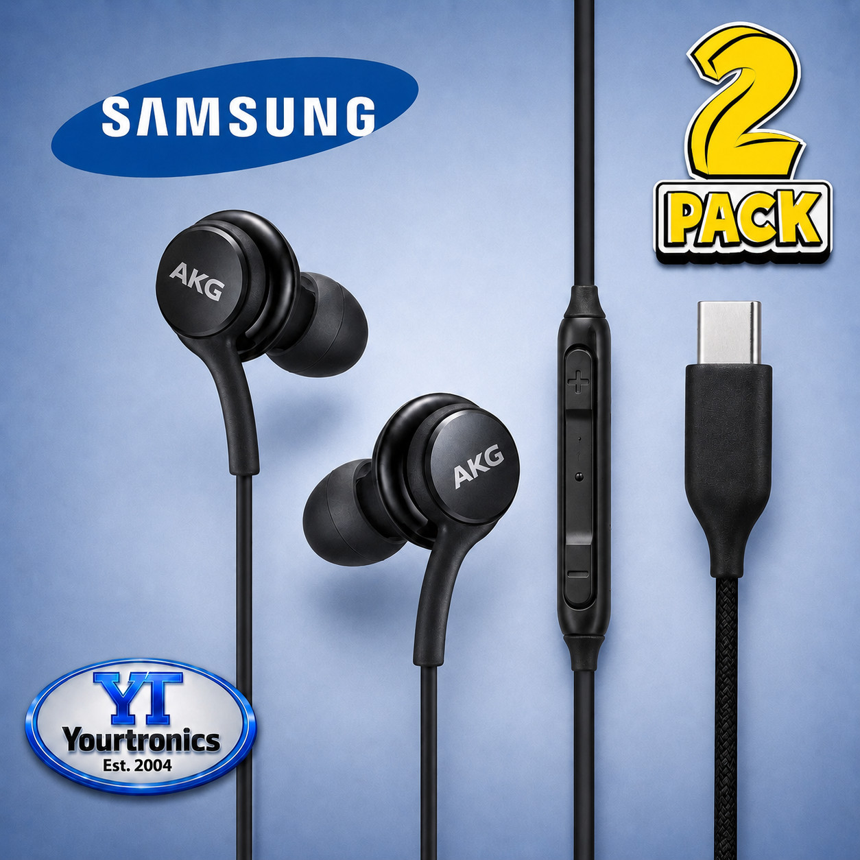 2 Pack USB-C Earbuds Earphones Stereo Braided Cable OEM Original Samsung AKG