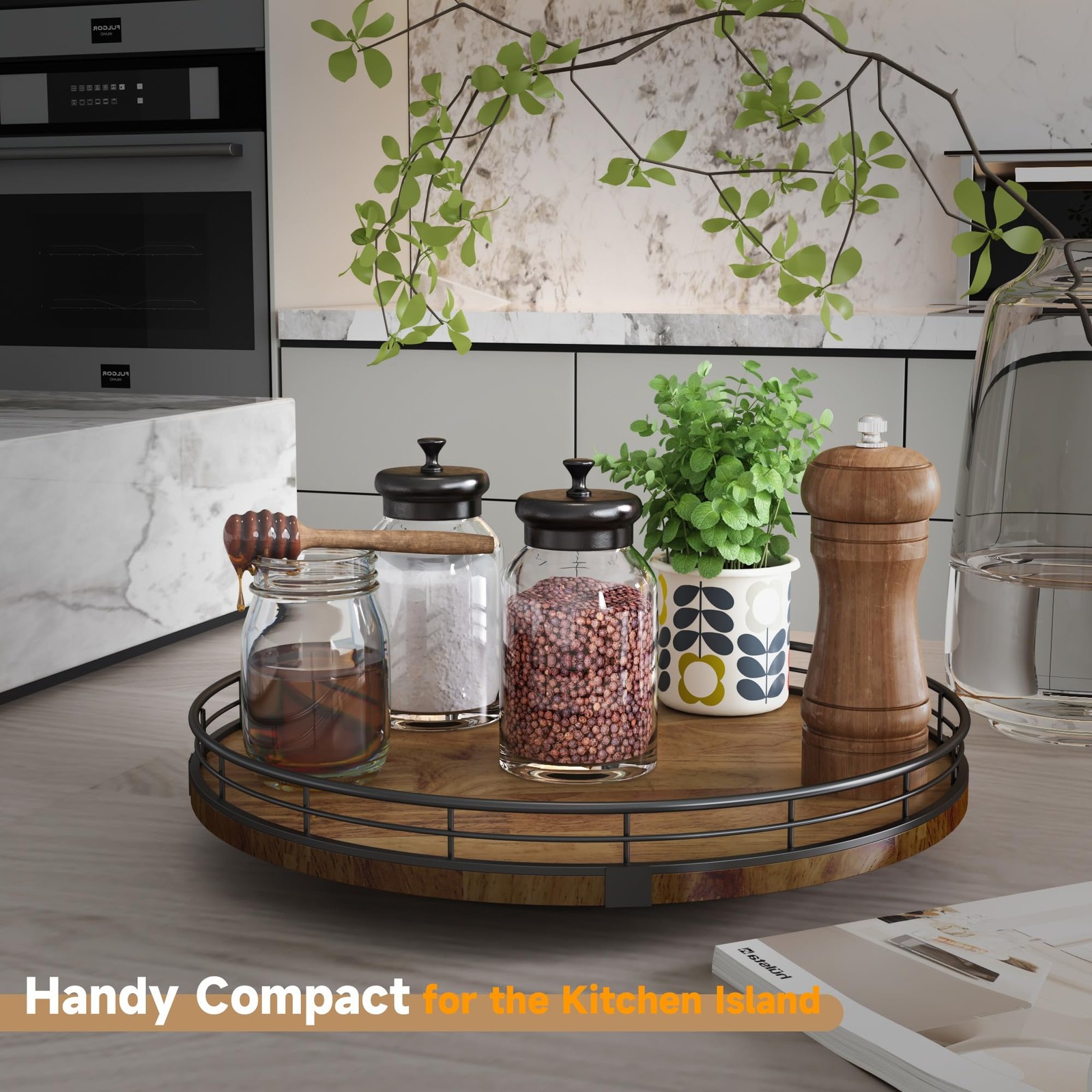 Extra Large Round Oak Lazy Susan for Dining Table Kitchen Storage Solutions
