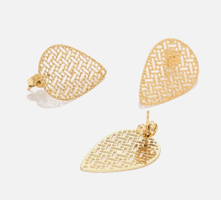 20pcs Stainless Steel Gold Hollow Leaf Earrings Connector Post Jewelry Making