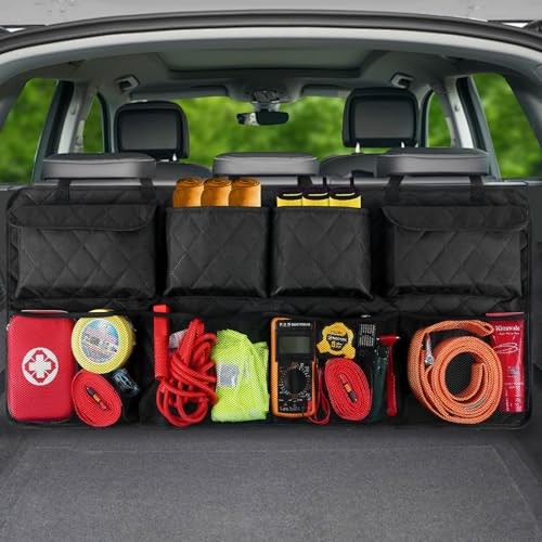 Car Trunk Hanging Organizer 3D Textured Ripple Design, XL-39.5x18in Black-3D