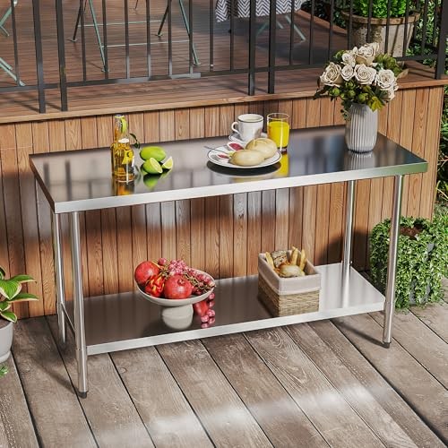 Stainless Steel Table with Adjustable Undershelf Tabletop, Heavy Duty 24" x 60"