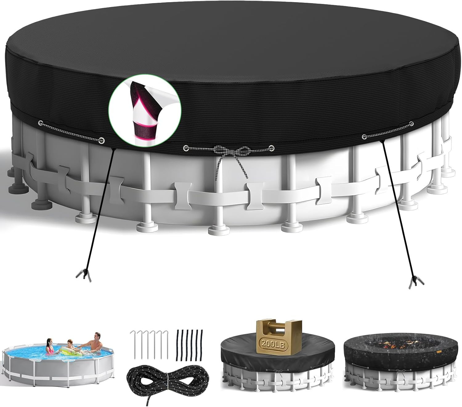 15Ft round Pool Cover,Heavy Duty Waterproof round Pool Covers for above Ground P
