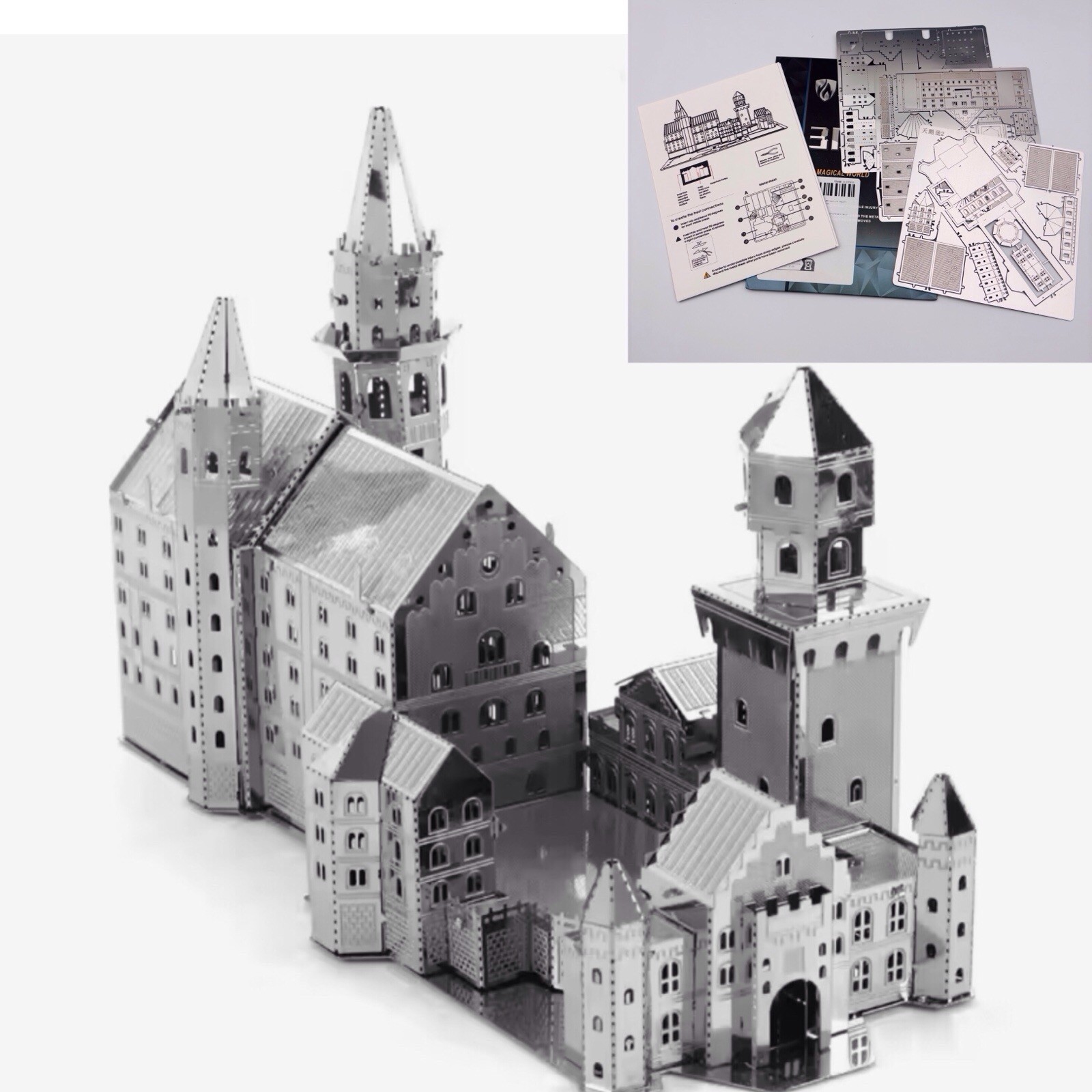 3D Metal Puzzle - Castle ( 11.5x5x7.3 cm ) silver Stainless Steel E1-079