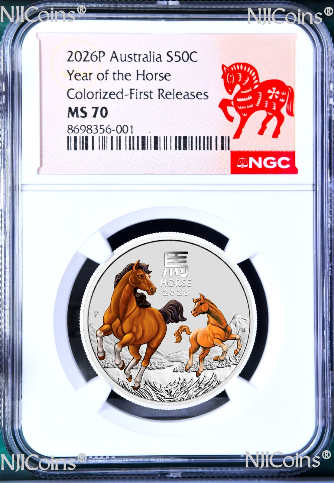 2026 Lunar Year of the Horse NGC MS70 1/2oz .9999 Silver 50c Coin Colored FR