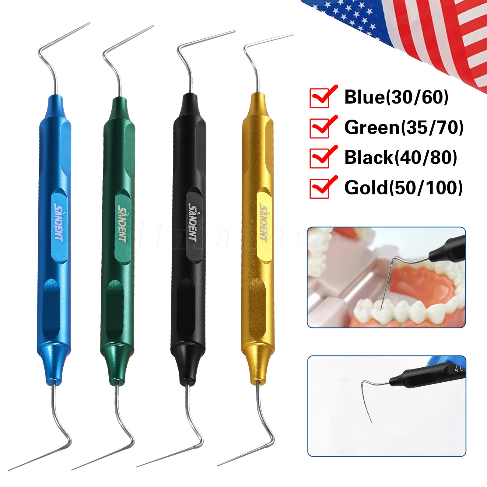 Dental Endodontic Endo Buchanan Hand Plugger Tip Fill Obturation Kit 4 Colors