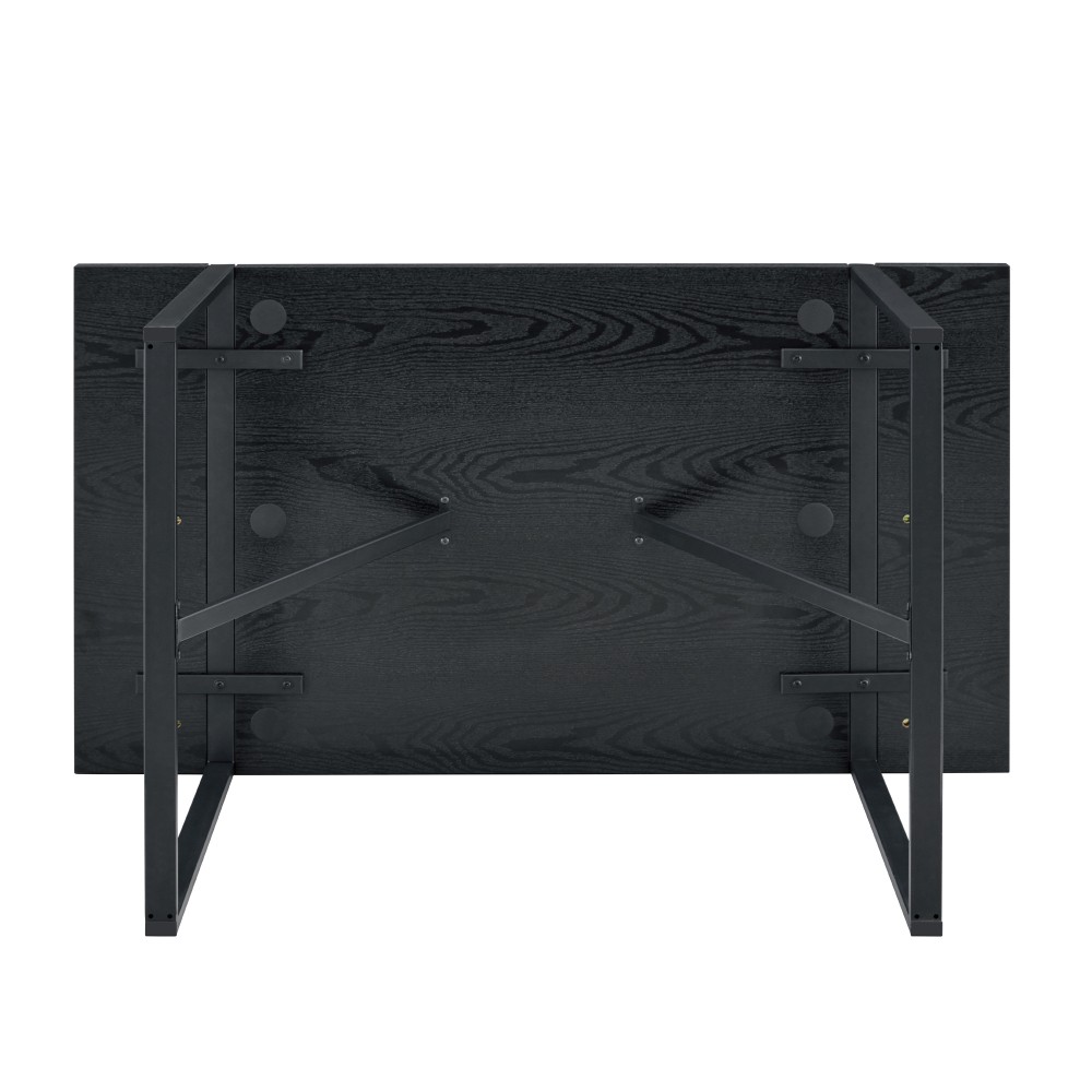 Black Wood Grain Rectangular Dining Table Set w/ 4 PU Chairs Modern