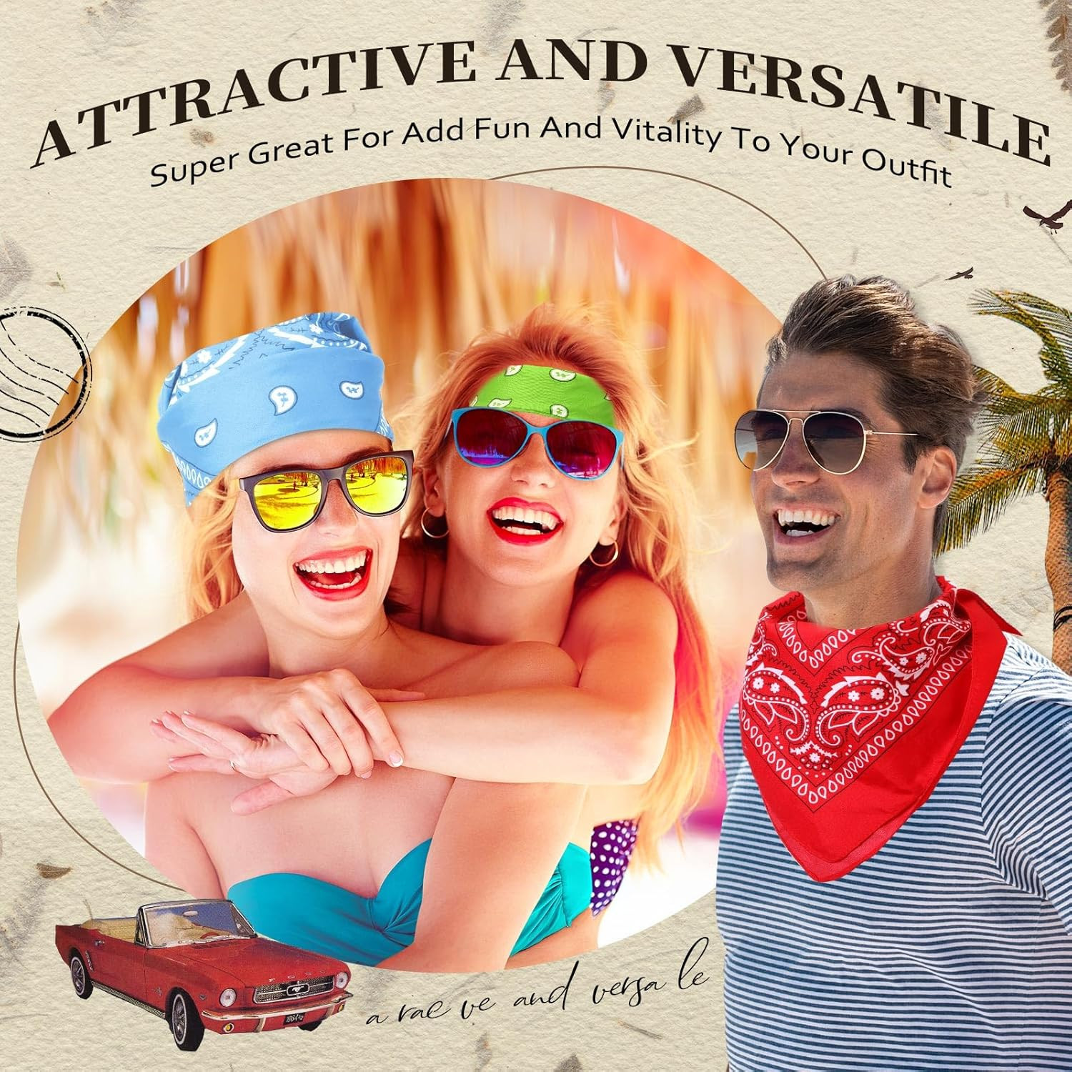 6 Pcs Neon Color Cowboy Bandanas for Men Women Assorted Paisley Pattern Handkerc