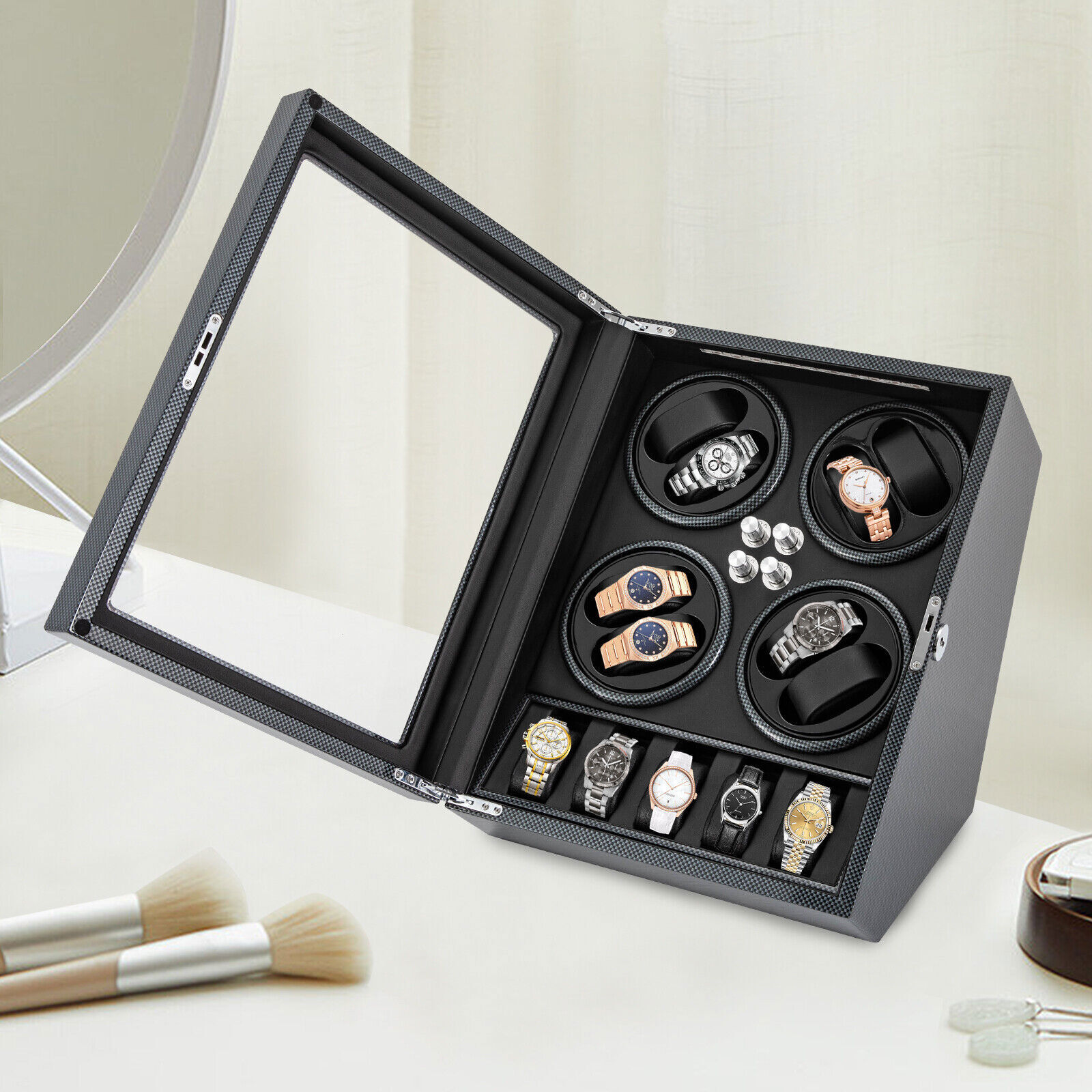 LED Light Automatic Watch Winder Box Display Storage Case 8+5 Watch Winder Box