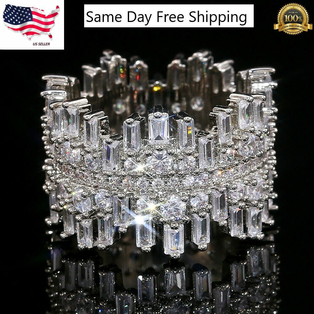 Sunshine Women Jewelry 925 Silver Ring Cubic Zircon Wedding Ring Sz 6-10