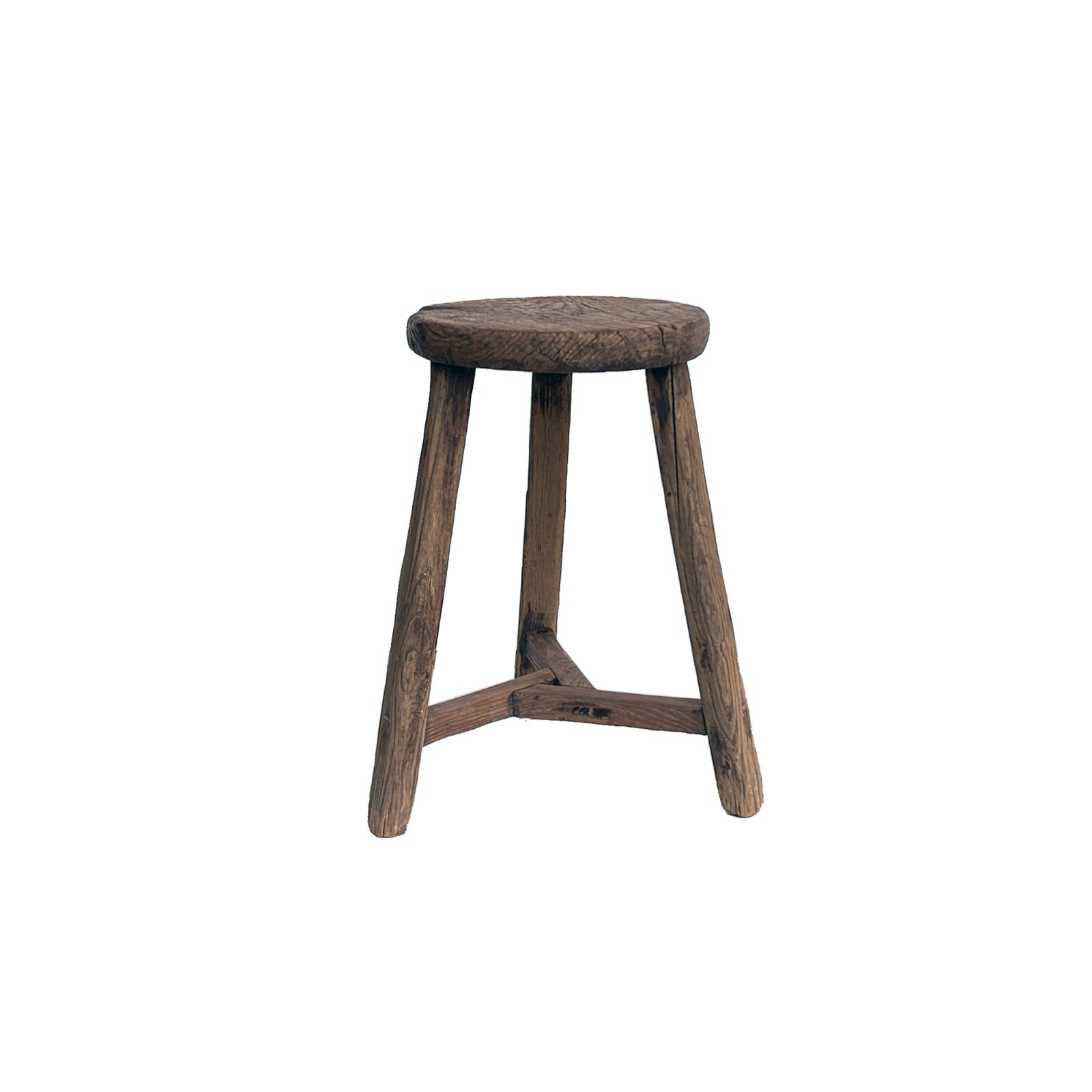 Rustic Raw Rough Wood Grain Round Top Tri-Legs Stool Side Table ws4453