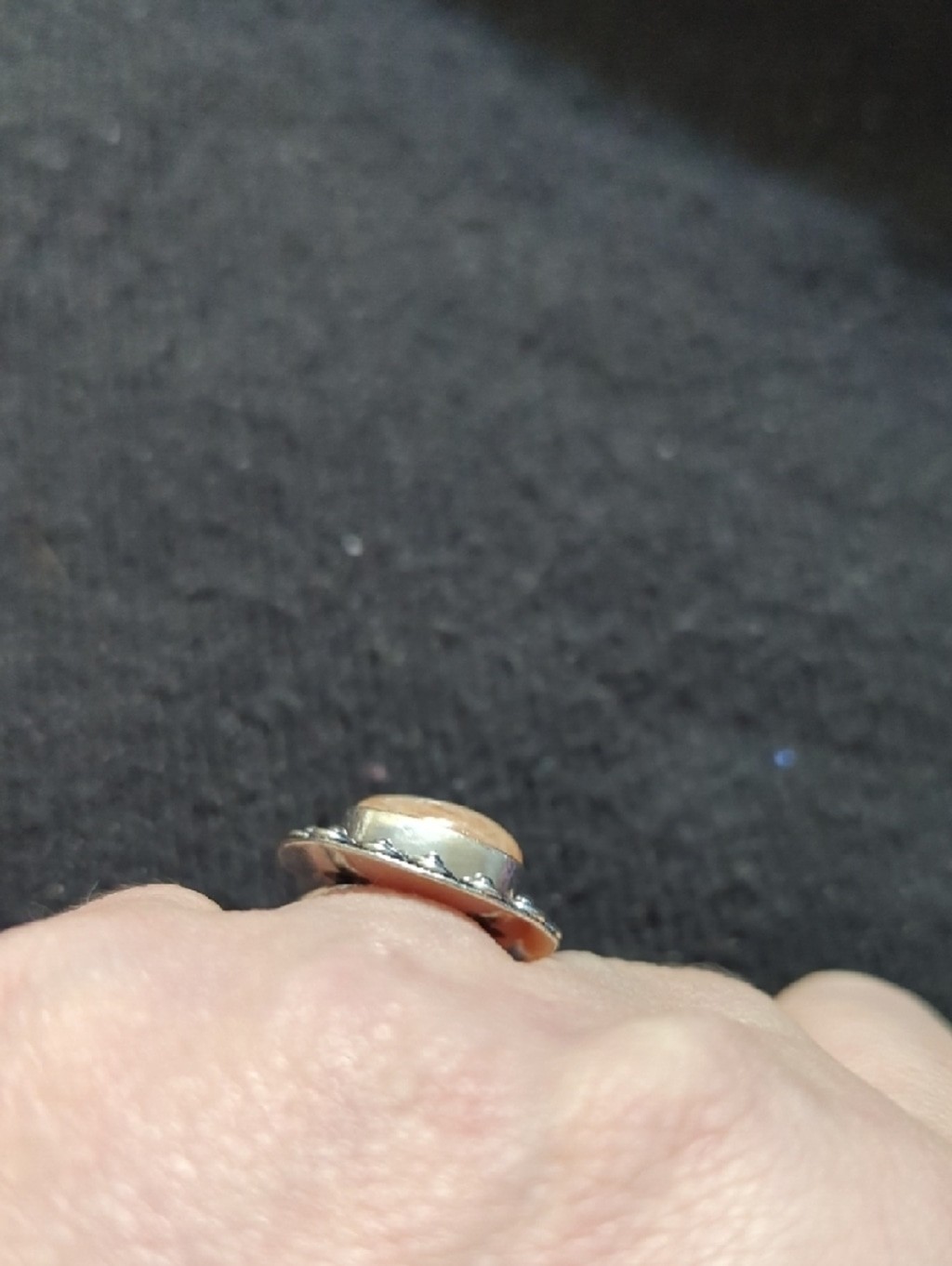 Silver Plated Peach Moonstone Gemstone Square Statement Ring - Size 8