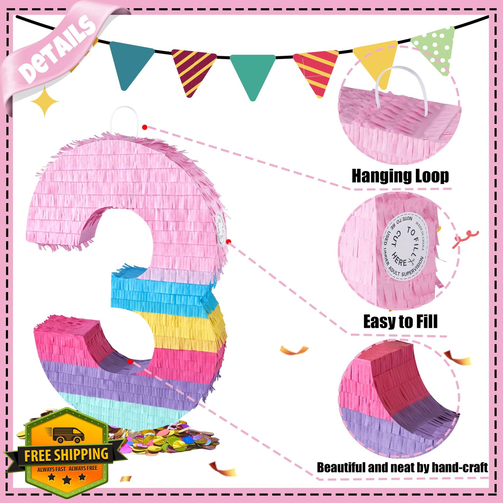 PCFING 20" Number 3 Piñata