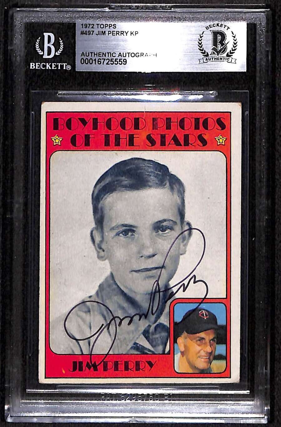 1972 Topps 497 Jim Perry KP BGS Auto Autographed BAS Authentic C88556