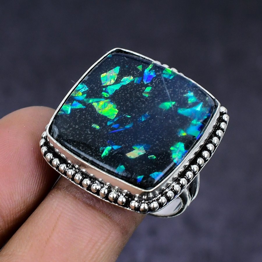 Ethiopian Opal Gemstone 925 Sterling Silver gift Jewelry Ring Size 10 k812