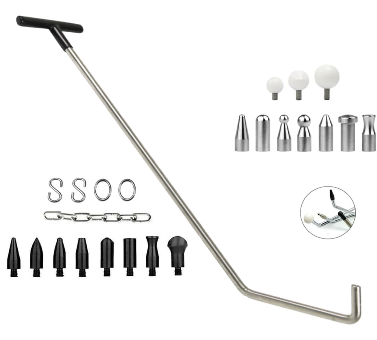 Paintless Dent Repair Tool Kit Removal Rods Set Stainless Steel with SHook