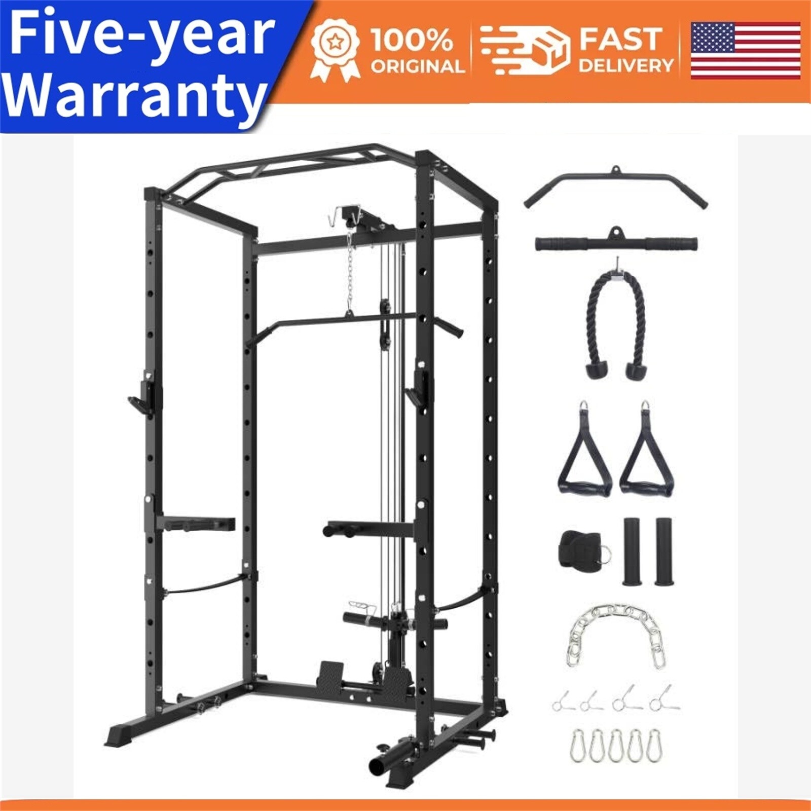 ☑️Multi-Functional Power Rack with J-Hooks 1600LBS Power Cage with LAT Pulldown
