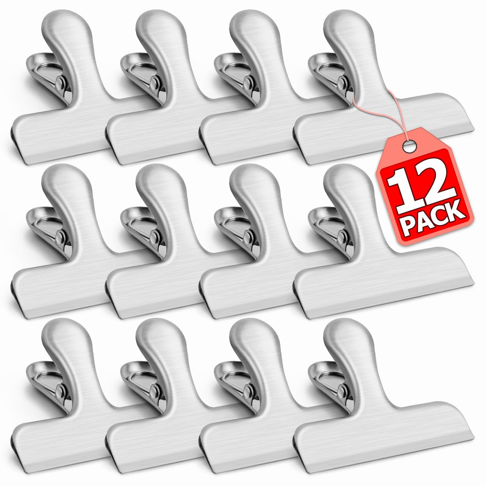 VNDUEEY 12 Pack Stainless Steel Chip Clips, Bag Clips for Food, Heavy Duty Sn...