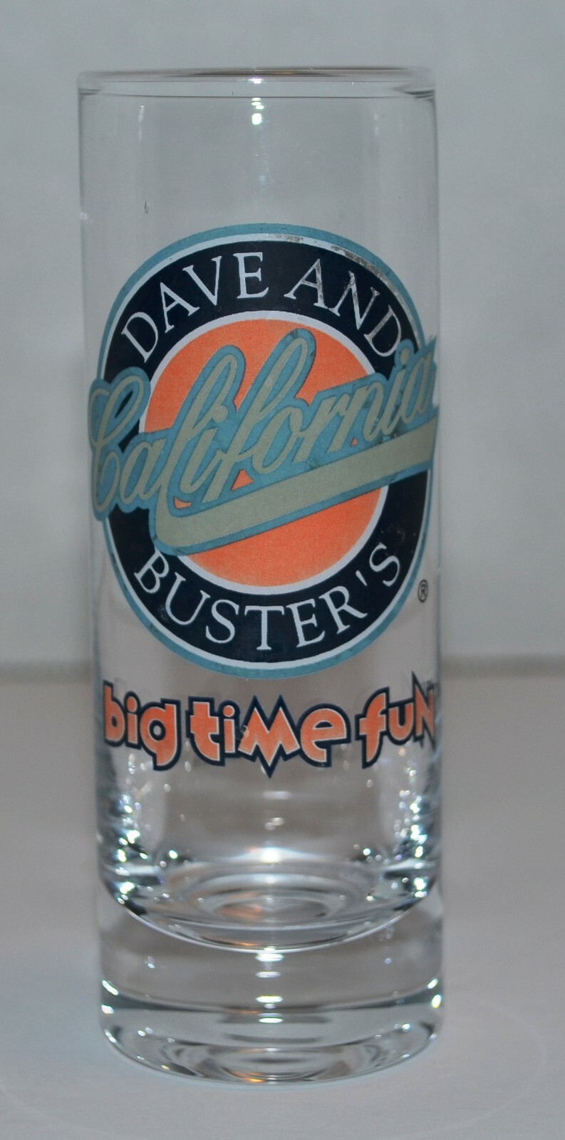 DAVE AND BUSTERS BIG TIME FUN CALIFORNIA TALL SHOT GLASS