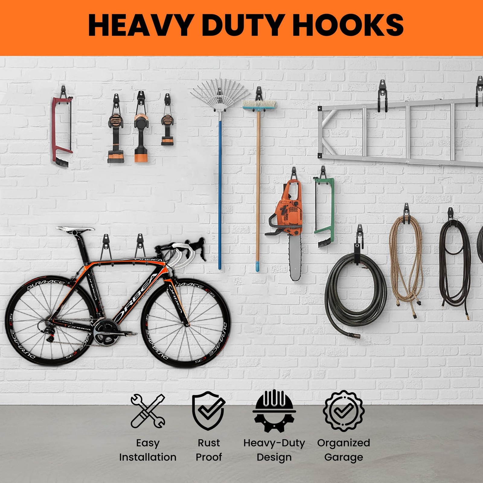 Pack 20 Garage Hooks Heavy Duty | Multi-Sized Wall Mount Tool Hangers with An...