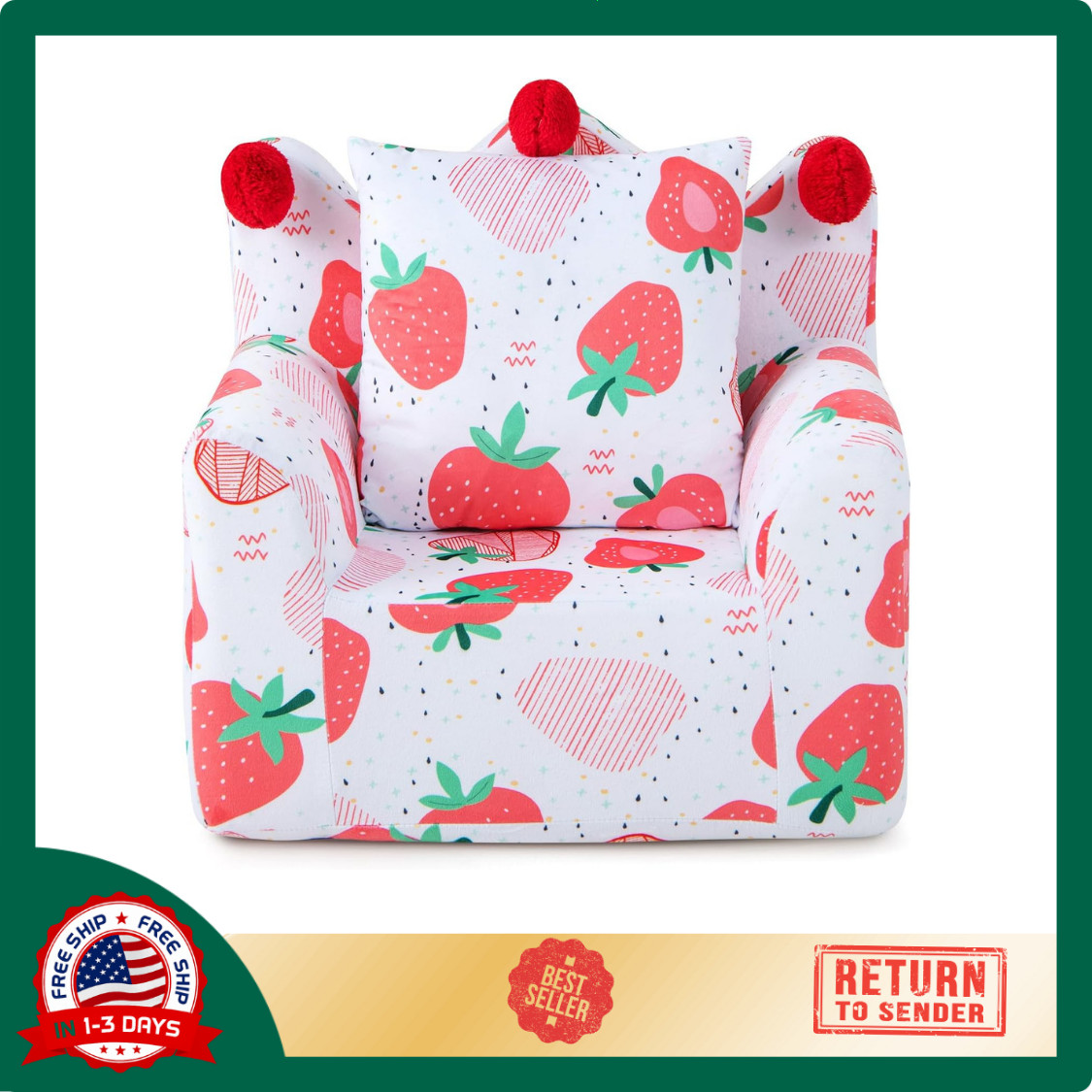 Foam Filled Children's Sofa Armchair w/Padded Pillow, Washable Velvet Cover & So