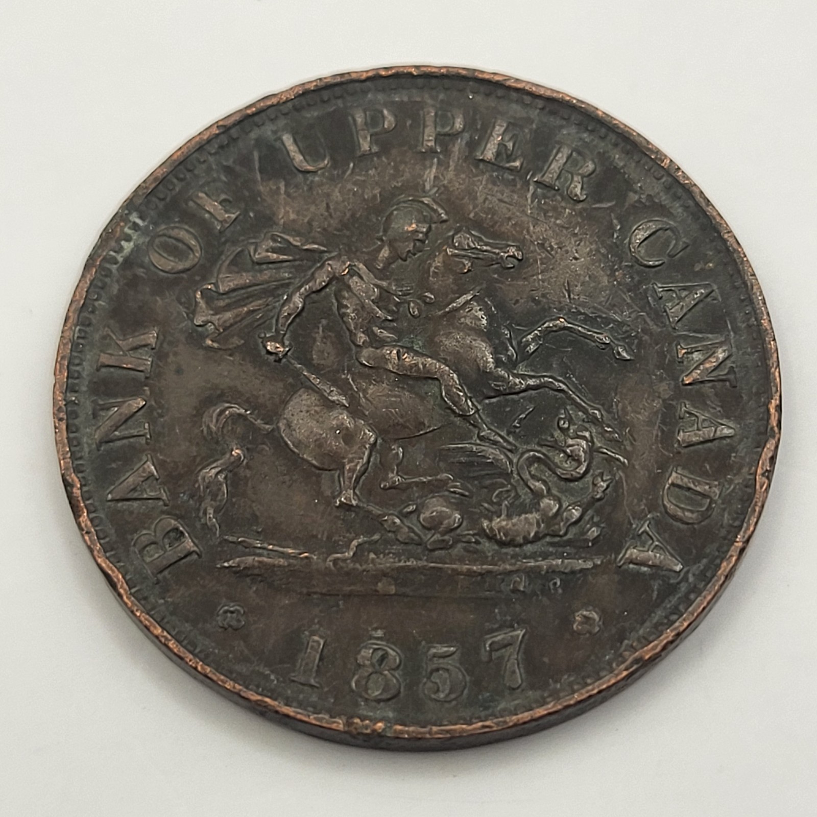 🇨🇦 1857 Bank of Upper Canada Half Penny Token – St George Dragon