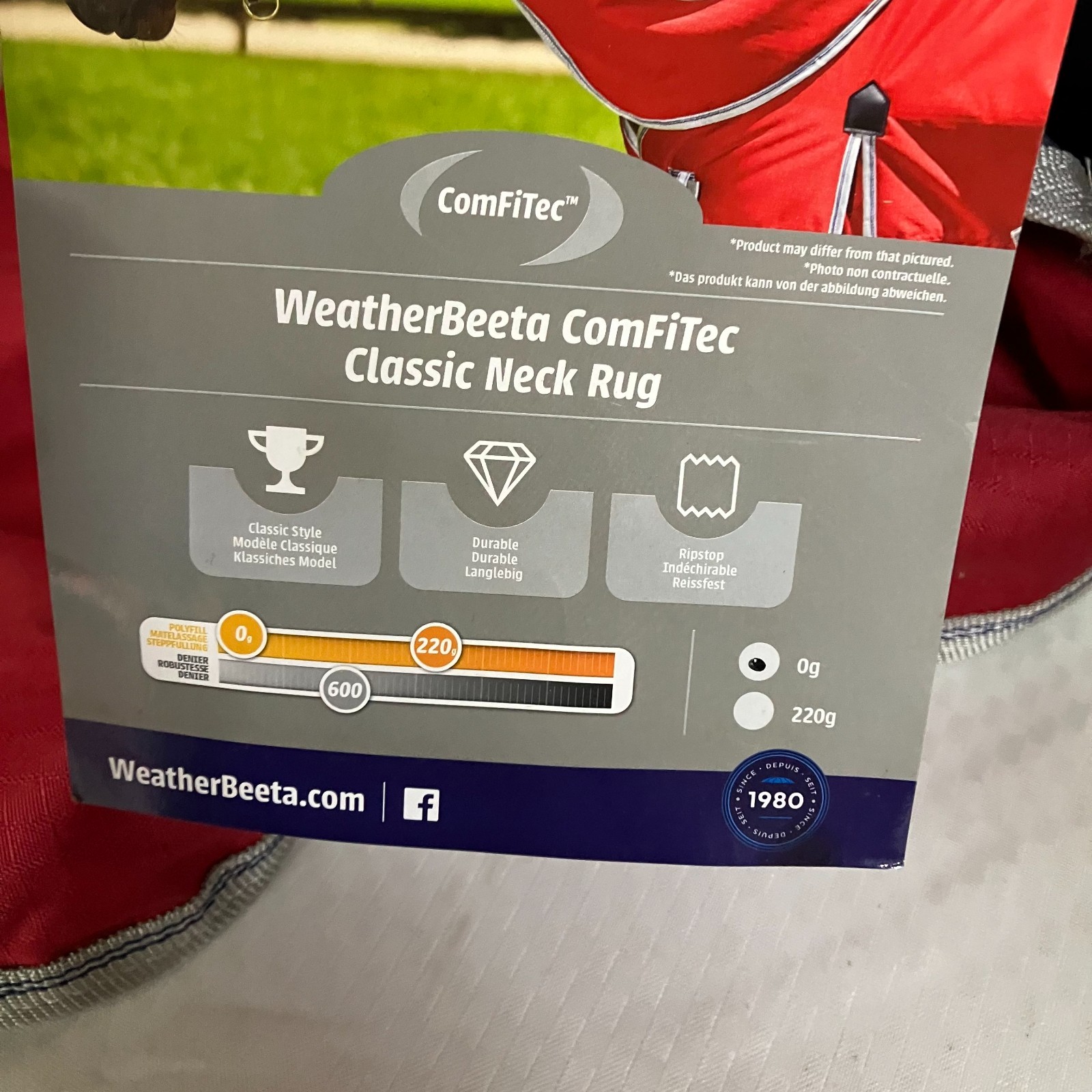 WeatherBeeta ComFiTec Classic Neck Rug Lite Size Warmblood Red/Silver/Navy