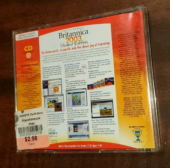Encyclopedia Britannica 2003 Student Edition (2003 Brittanica Software) CD-ROM