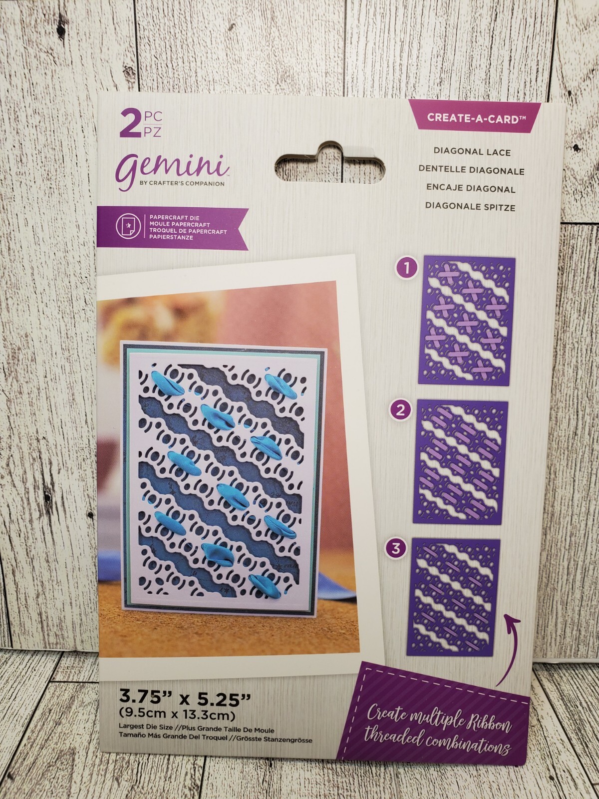 CC3 Crafter's Companion Diagonal Lace Ribbon Threading Create A Card die New