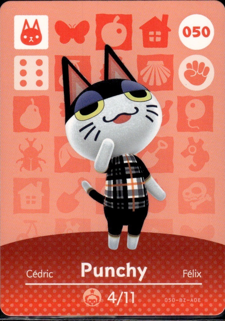 050 Punchy Amiibo Card 050 Series 1 Animal Crossing Nintendo Switch NA Region