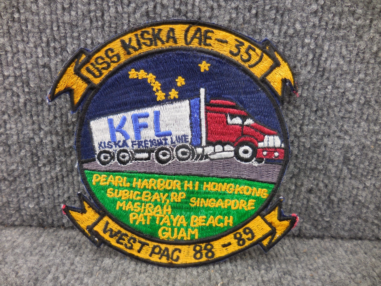 USS Kiska AE-35 KFL Freight Line West Pac 88-89 Patch US Navy Ammunition Ship