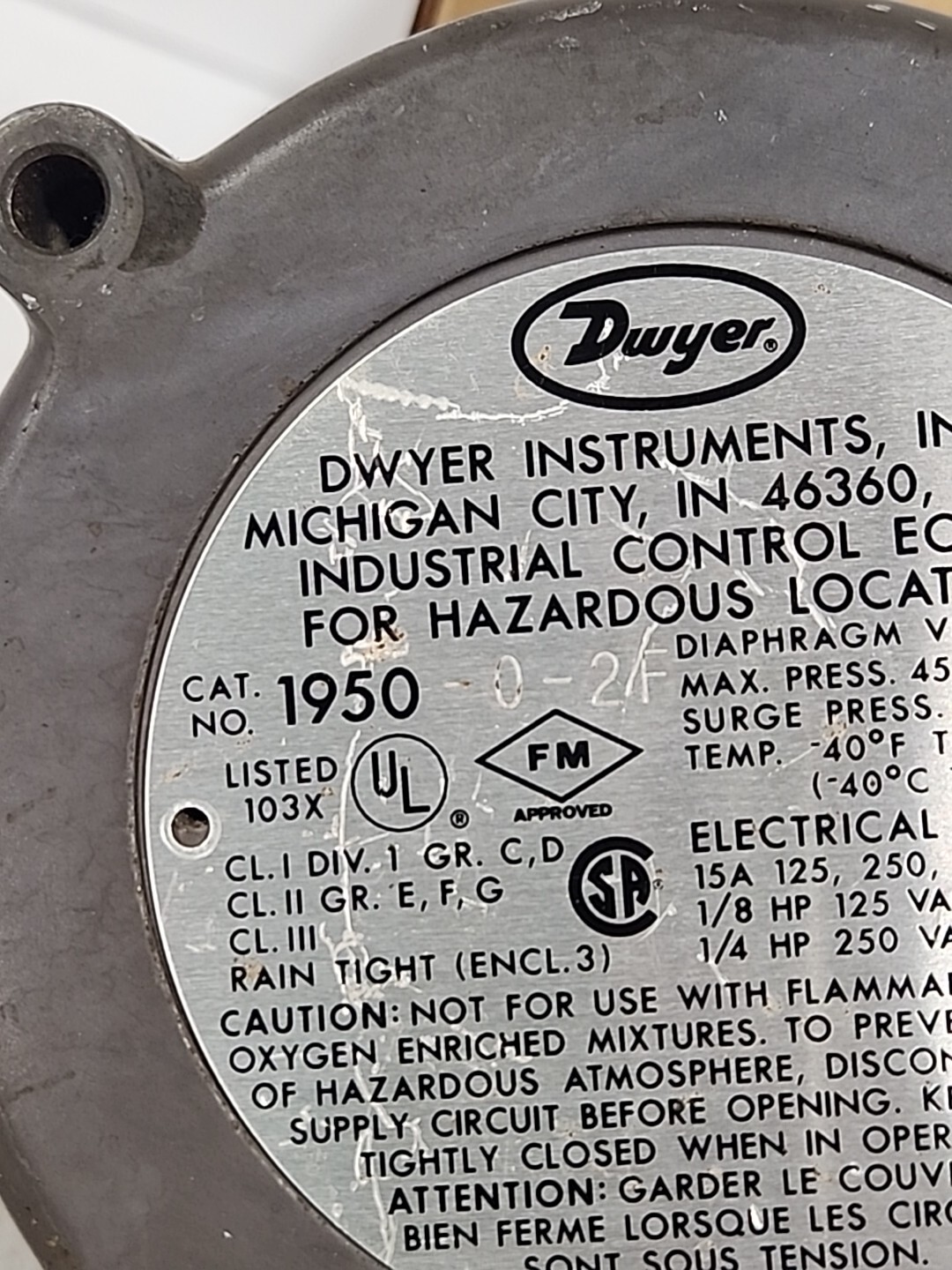 DWYER 1950-0-2P EXP PROOF DIFFERENTIAL PRESSURE SWITCH