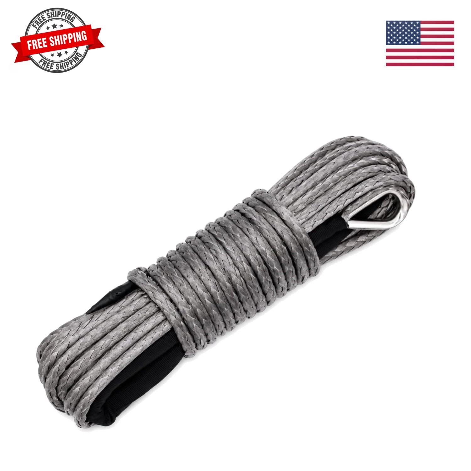 1/4 Inch x 50 Feet 10,000LBs Synthetic Winch Line Cable Rope with Black Prote...