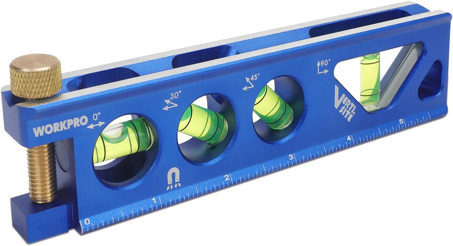 WORKPRO Torpedo Level, Magnetic, Verti. Site 4 Vial for Conduit Bending, Aluminu