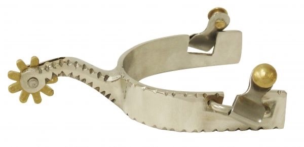 Men's notched edge design SS Western spurs w/brass buttons, 10 pt rowel