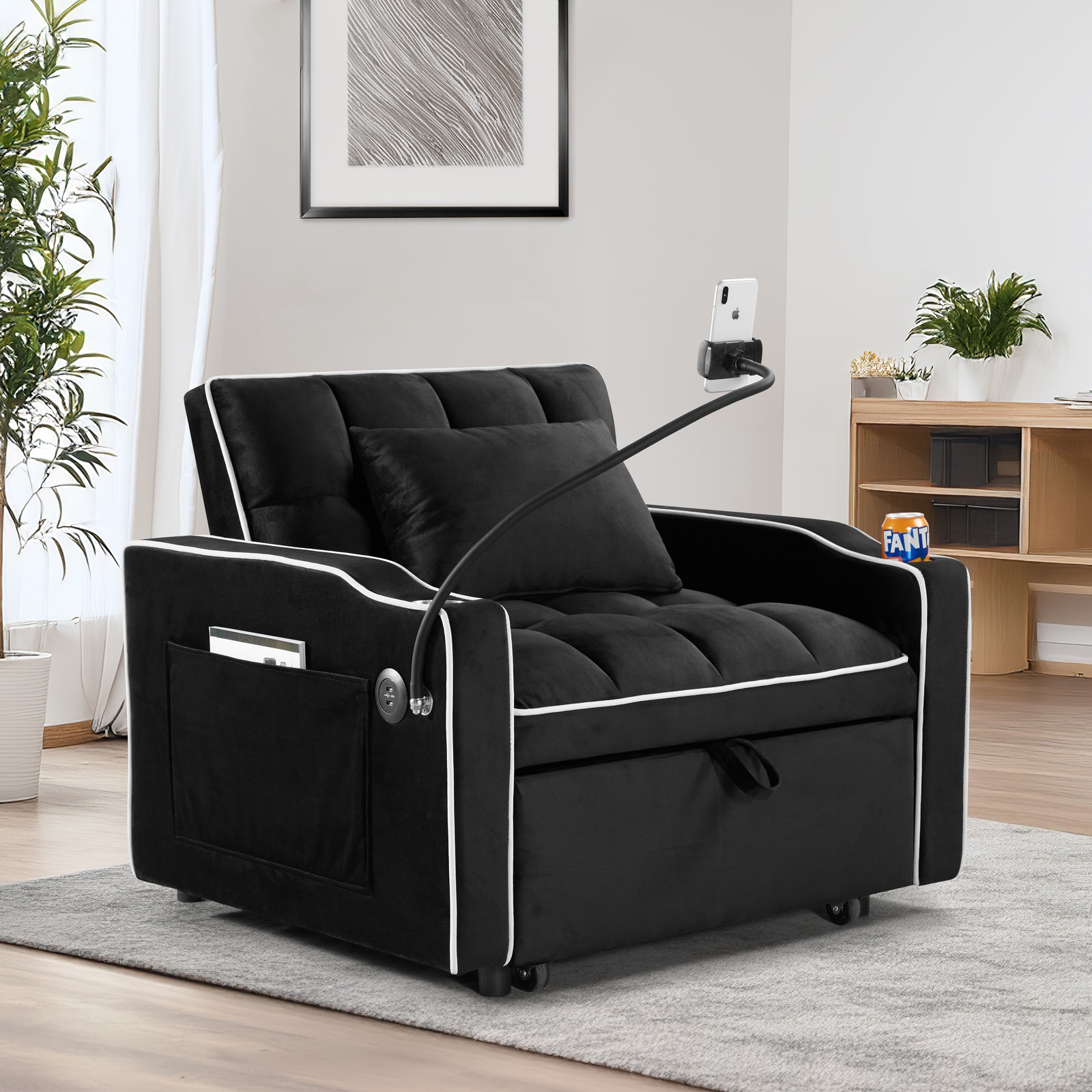 Convertible Sleeper Chair Sofa Bed Adjustable Pull Out Sleeper Chair Bed Multi-P