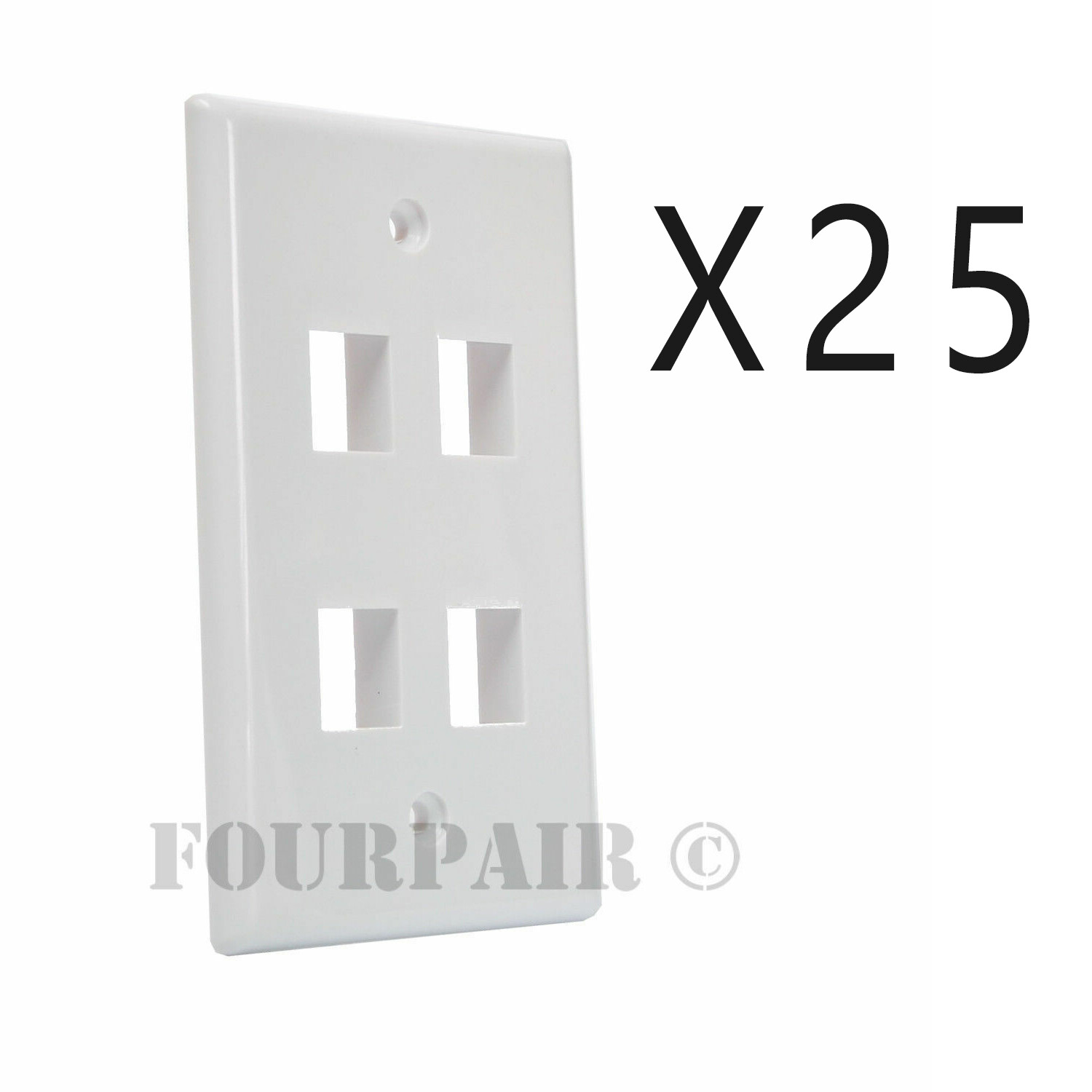 25 Pack Lot - Keystone 4 Hole Port Jack Wall Face Plate Network CAT5e CAT6 White