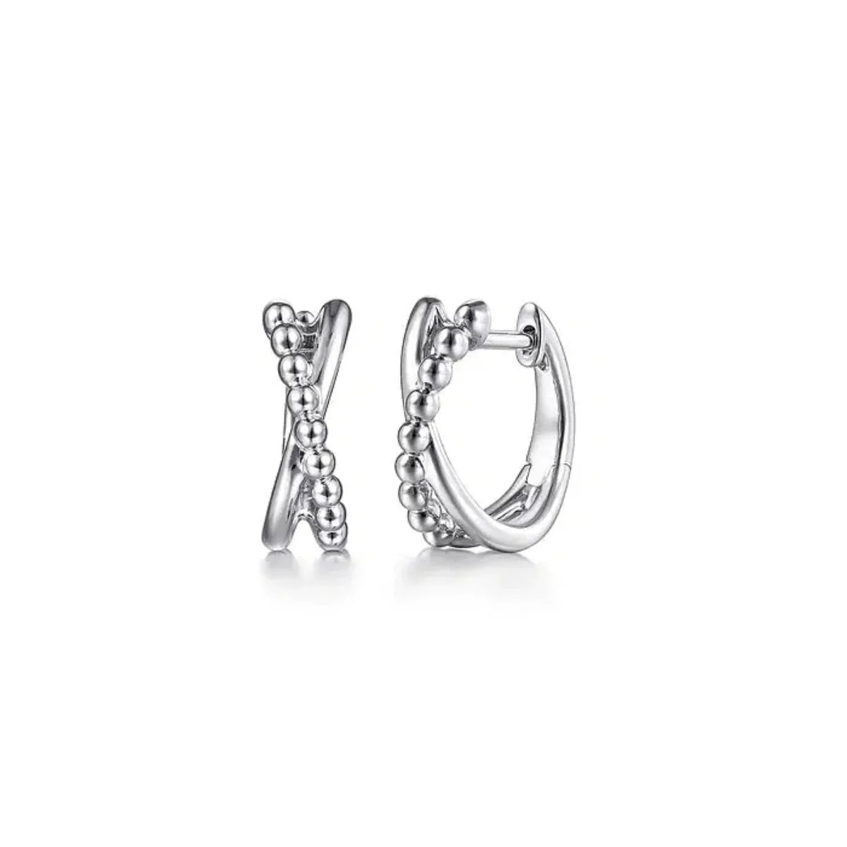Sterling Silver 12.5mm X Design Beaded Huggie Earrings