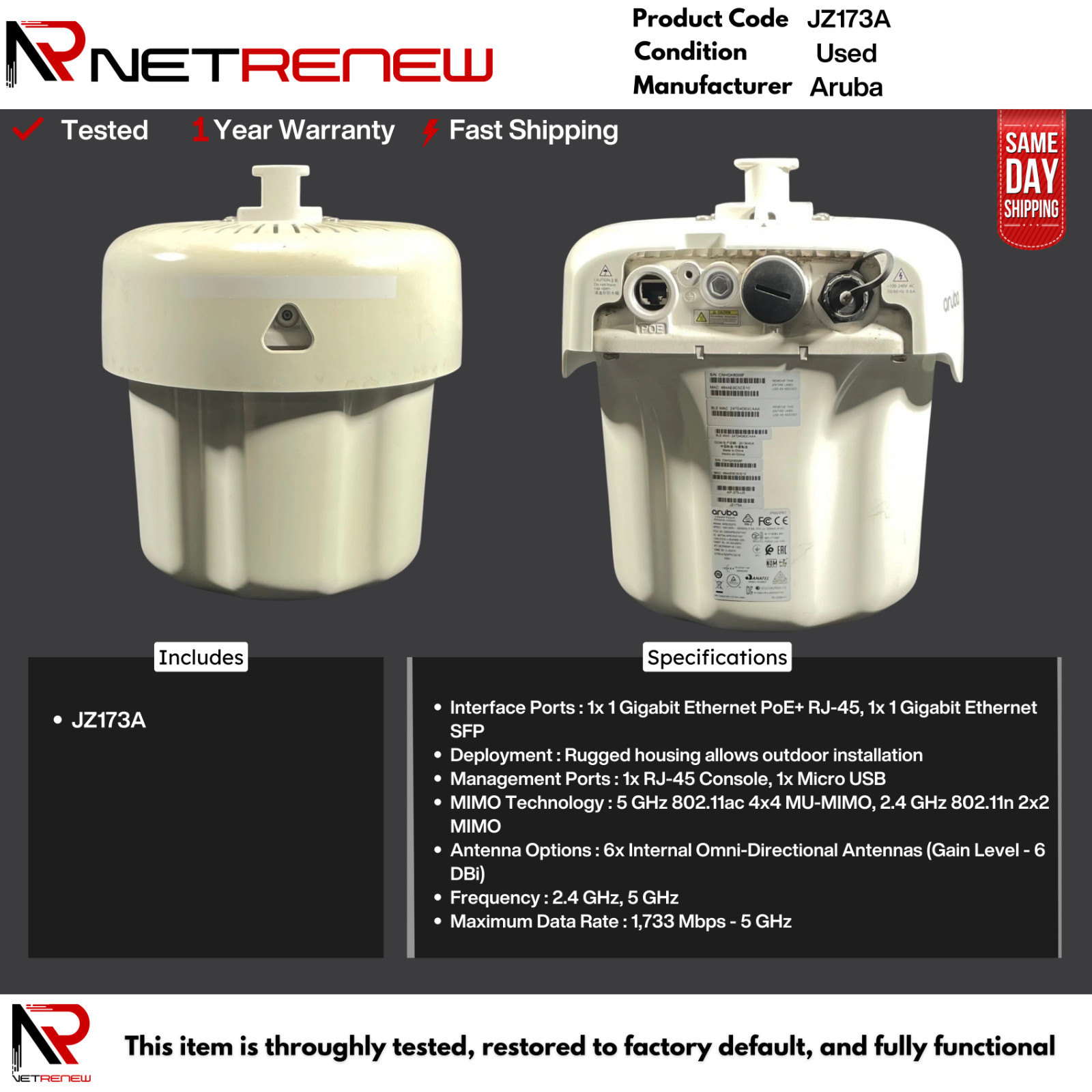Aruba AP-375-US JZ173A  Outdoor Wi-Fi ⚠️ ITEM ONLY
