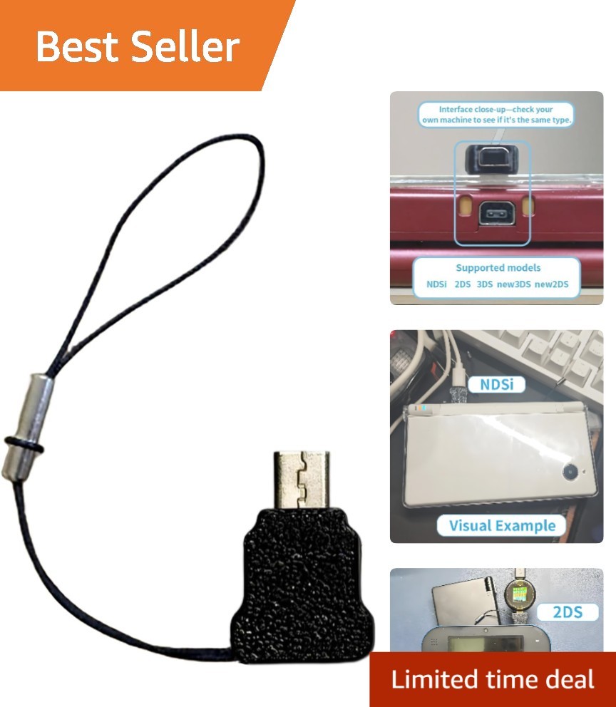 Versatile Type-C Charging Adapter for 3DS & NDSi with Anti-Loss Rope - Black