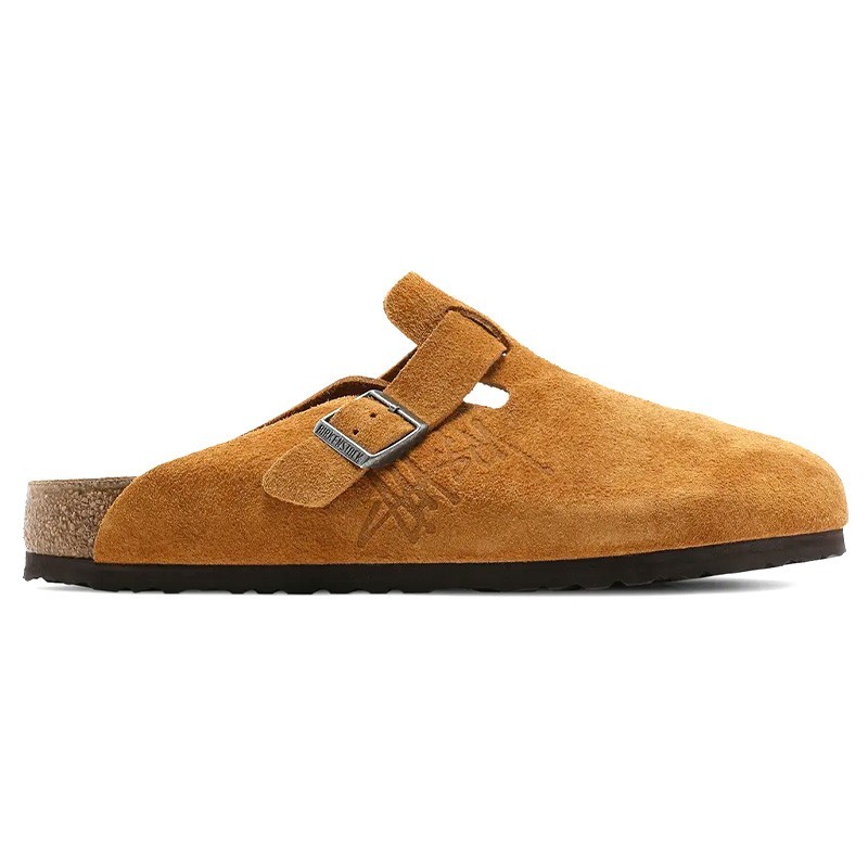 Birkenstock × Stussy Boston Clog Caramel Suede Leather Shoes Wide Size 37-45