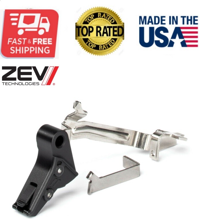 ZEV PRO FLAT FACE TRIGGER & BAR FOR GEN 1-4 GLOCK W/ CONNECTOR - BLACK / BLACK