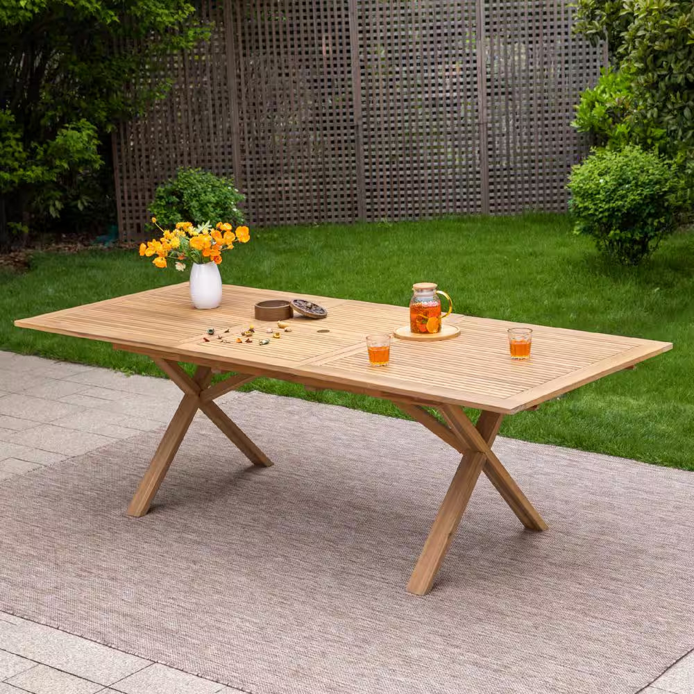 Classic Brown Acacia Wooden Extendable Patio Outdoor Dining Table